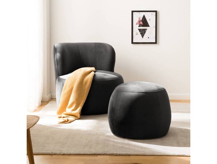 Repose-pieds capitonné LOVELOCK 59 x 45 x 59cm Marron Velours Ravi: Gris