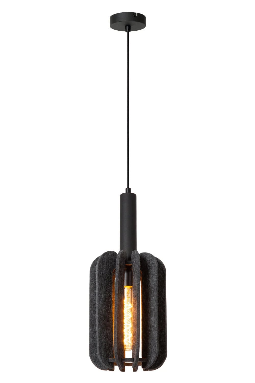 Lucide RAFAL Hanglamp Grijs en Zwart met Textiel en Metaal - Ø 20 cm