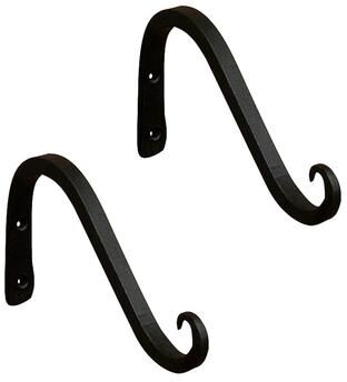 Achla Designs Set of 2 Angled Up Curled Wall Bracket, 13 Inch Long, Black Powder Coat Finish