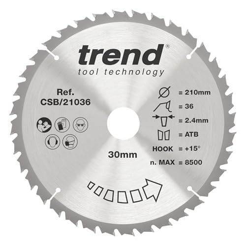 Trend Cirkelzaagblad CSB/21036, 210 mm Diameter, 30 mm Asgat, 36 Tanden, 2.4 mm Zaagsnede, TCT Hardmetalen Tip