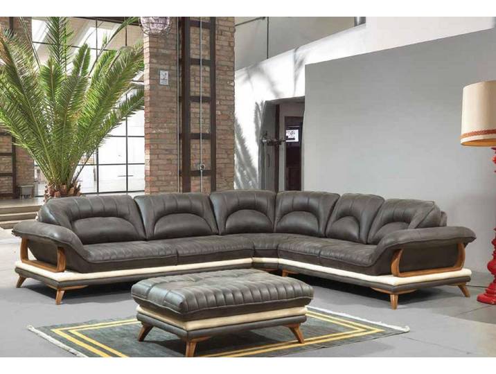JVmoebel Ecksofa Modernes Polstersofa in Schwarz mit braunen Holzelementen, Made in Europa