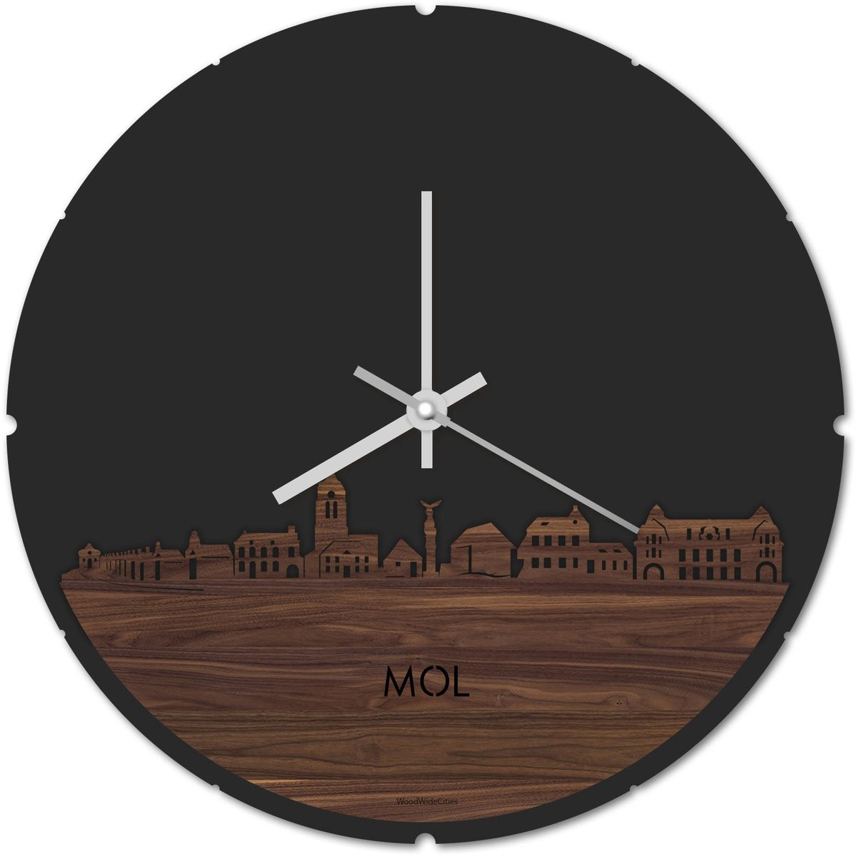 Skyline Klok Rond Mol Notenhout Ø 44 cm - Stil uurwerk - Wanddecoratie