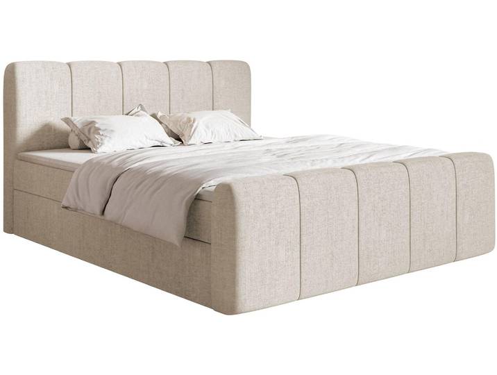 Selsey Cloudy II - Lit Boxspring 140x200 cm\, avec tiroirs de lit et topper\, chenille beige clair