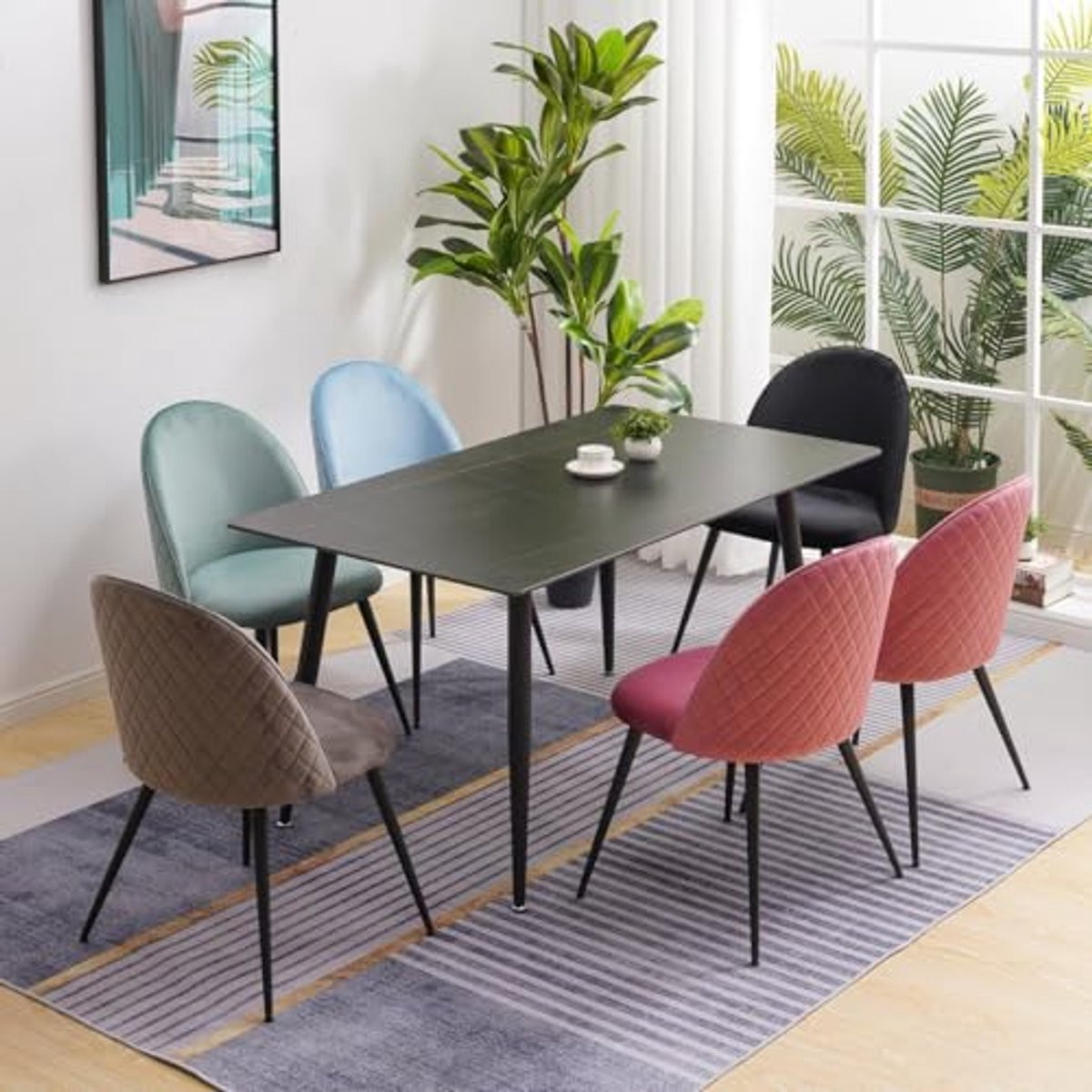 Set van 4 vintage fluwelen eetkamerstoelen voor volwassenen