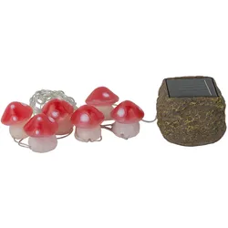 Solar Pilz Solar Terrassenbeleuchtung für Außen Lichterkette Pilze, 6x Fliegenpilze, LED Akku, L 270 cm, Garten Terrasse