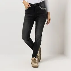 VIA MILANO Jeans, knöchellang 5-Pocket-Style Schmuck-Details schmales Bein