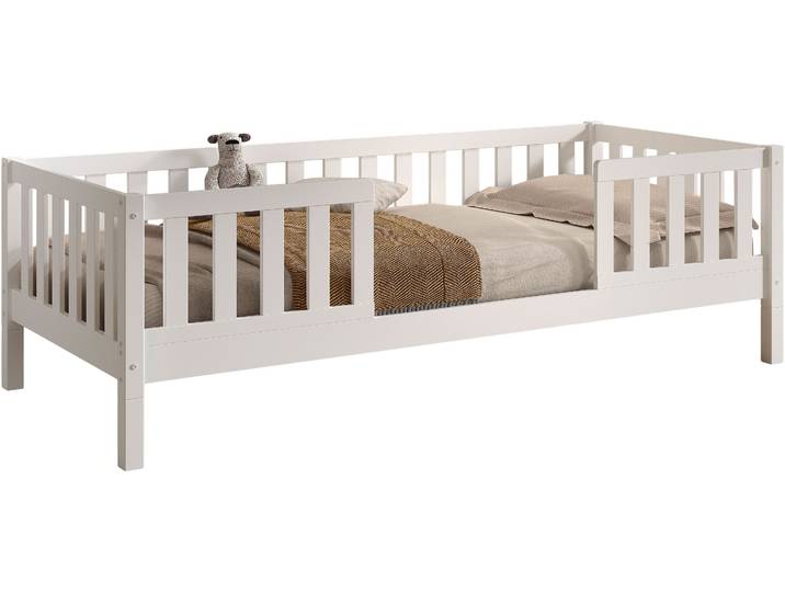 Daybett VIPACK Dallas Massiv Bett mit Rausfallschutz umbaubar vom Boden- zum Daybett , weiss (weiß, weiß), B:97cm H:66cm L:210cm, Daybetten, Daybett, mit Bettschublade, wahlweise Kiefer massiv natur oder weiss