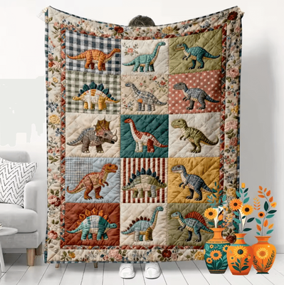 Inspire Curations Vintage Patchwork Dinosaur Flannel Throw Blanket 7 70x100cm
