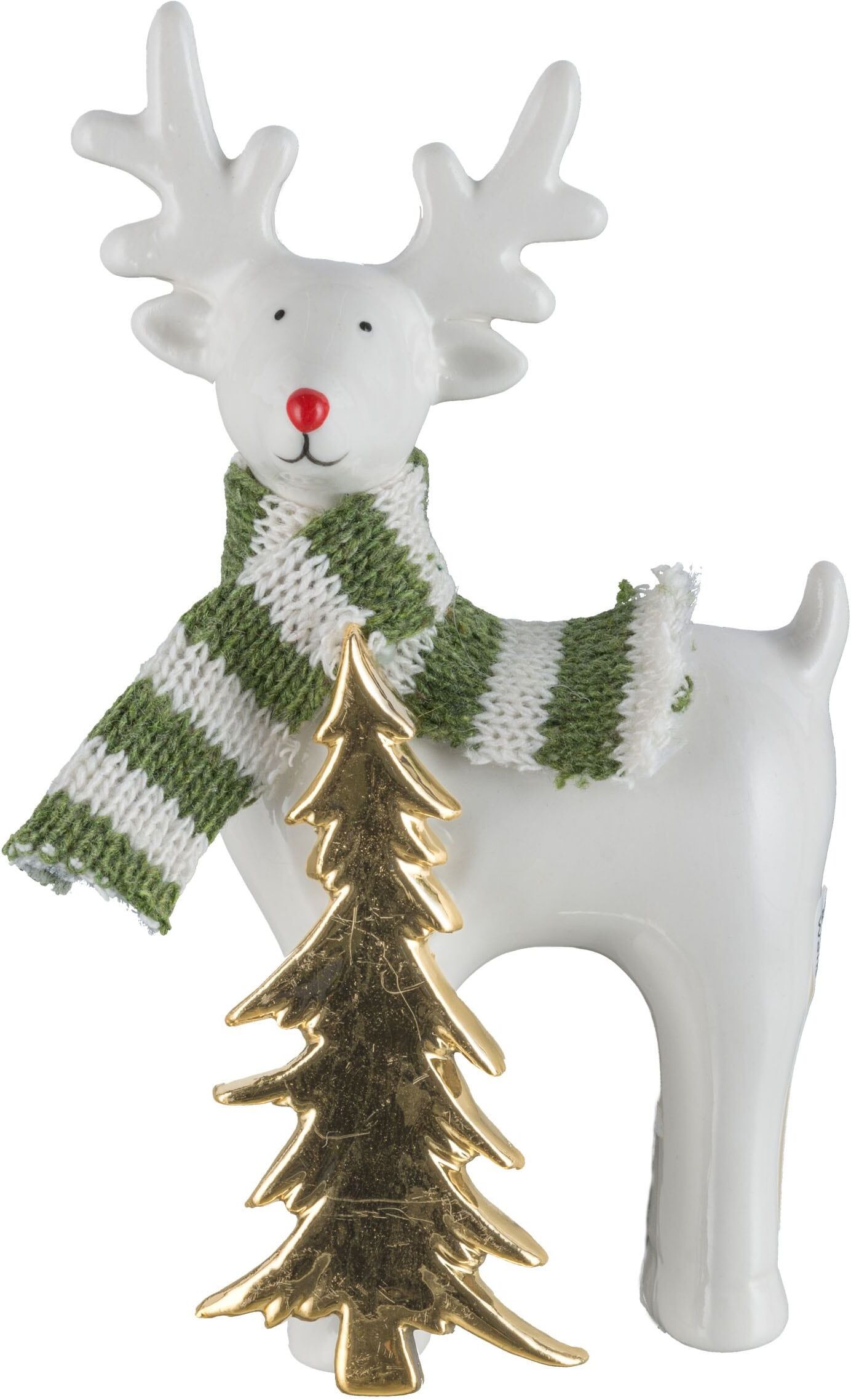 Weihnachtsfigur CREATIV HOME "Hirsch", weiss (weiß), B:8cm H:15cm T:4,5cm, Dekofiguren, Weihnachtsfigur, mit Schal weiß B/H/T: 8cm x 15cm x 4,5cm, Hirsche