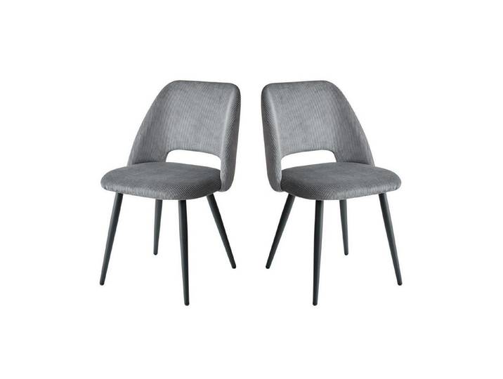 LuxusKollektion Esszimmerstuhl Esszimmerstuhl 2er Set Küchenstuhl Cordstreifen Grau 2er-Set