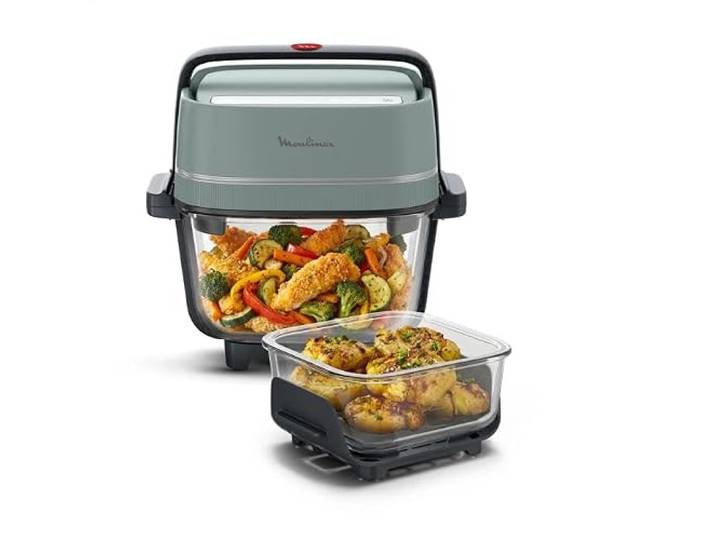 Moulinex Crisp&Go, tragbare Glas-Luftfritteuse, 1,4 l und 3,8 l, 4 Modi, 1700 W, kompaktes Design, FY7014E0