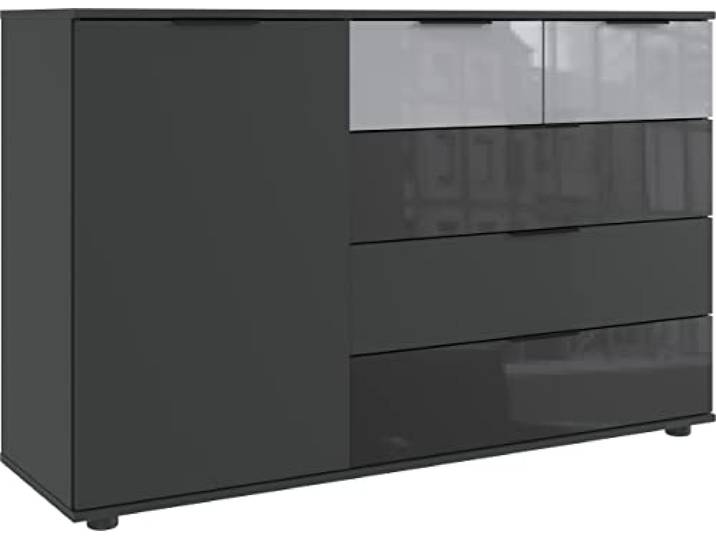 möbelando Kombikommode >Monaco< (BxH: 130x83 cm) in Graphit, Glas SCHWARZ Glas Light Grey