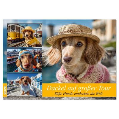 Dackel auf großer Tour - Süße Hunde entdecken die Welt (Wandkalender 2026 DIN A3 quer), CALVENDO Monatskalender