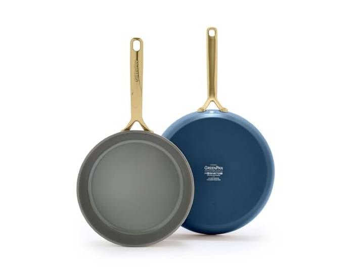 GreenPan GP5 Bratpfannen-Set, 24,1 cm und 27,9 cm, harteloxiert, gesunde Keramik, antihaftbeschichtet, PFAS-frei, Champagnergriffe, flache Oberfläche, Induktion, spülmaschinen- und ofenfest, Blau