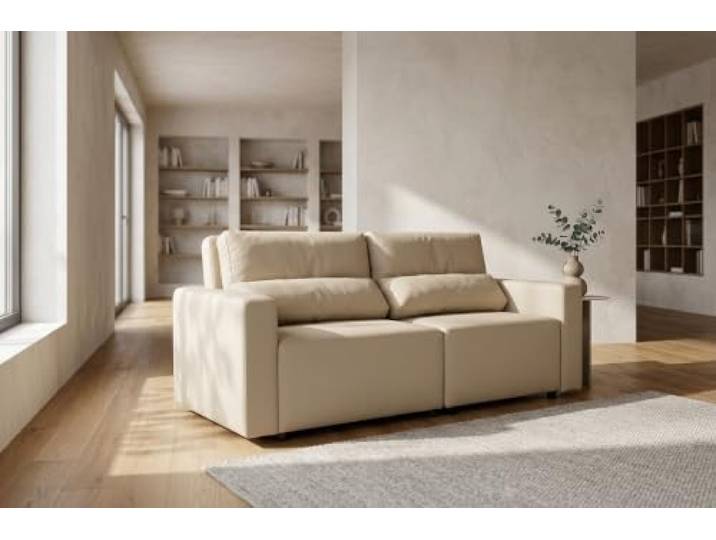 2-Sitzer-Sofa, ausklappbares Schlafsofa, Stauraum, braun, Kunstleder, Komo Family Möbel