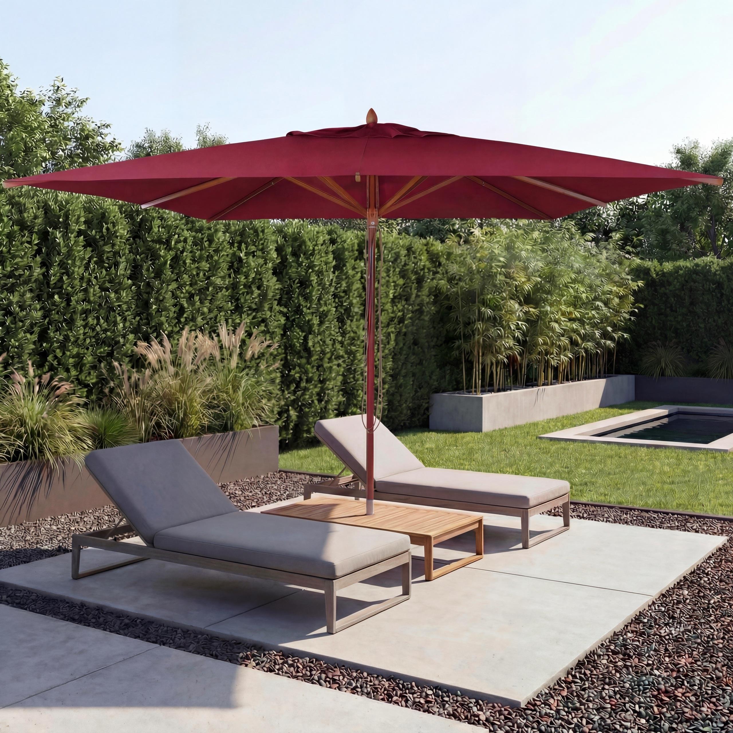 Gastronomie Holz-Sonnenschirm MCW-C57b, Gartenschirm, Polyester/Holz 29kg, eckig 4x4m Seilzug stoßsicher bordeaux