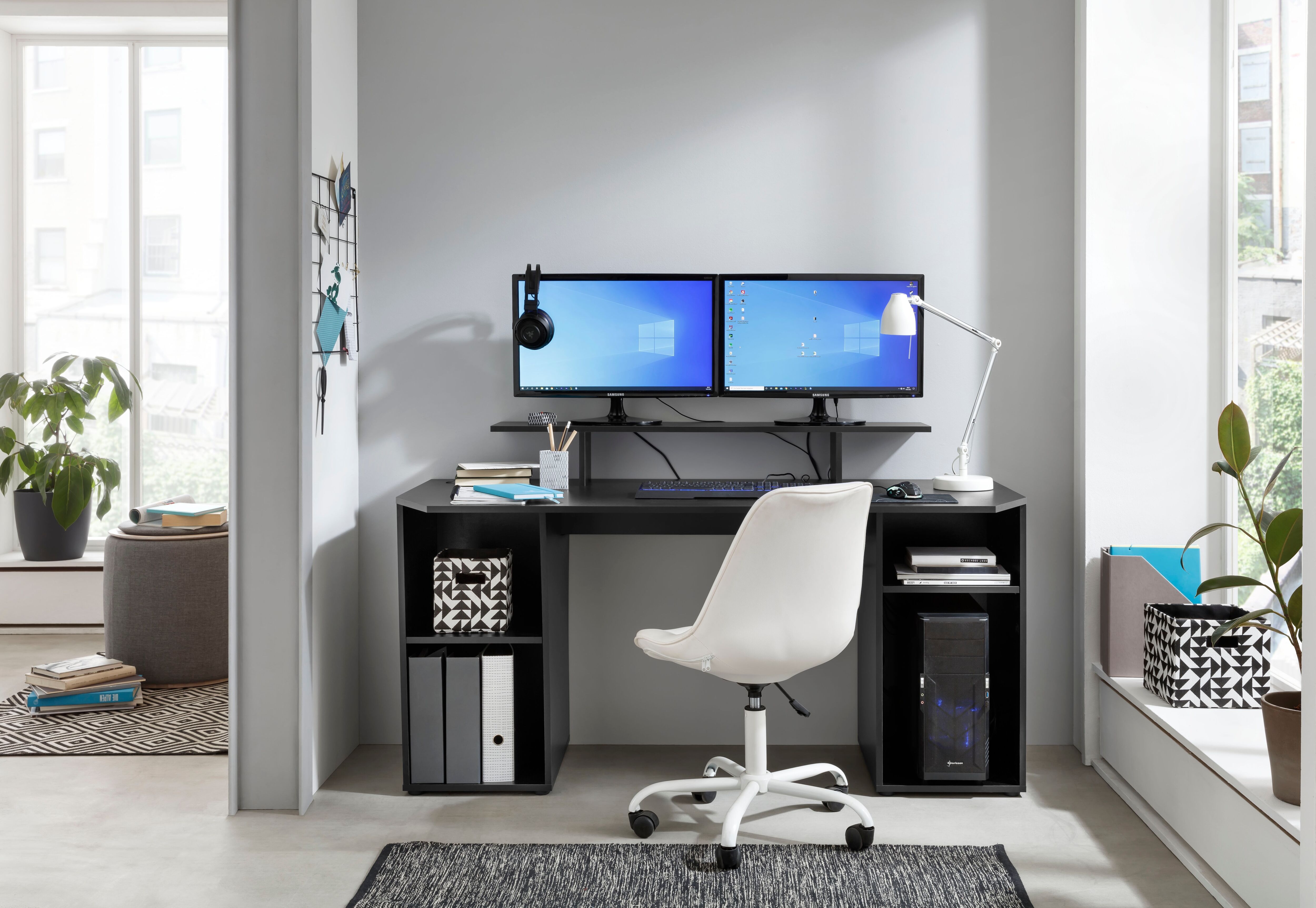 Gamingtisch BORCHARDT MÖBEL "Tippy", schwarz (schwarz, schwarz), B:160cm H:91cm T:70cm, Tische, Gamingtisch, Breite 160 cm, Schreibtisch mit viel Stauraum schwarz, schwarz B/H/T: 160cm x 91cm x 70cm