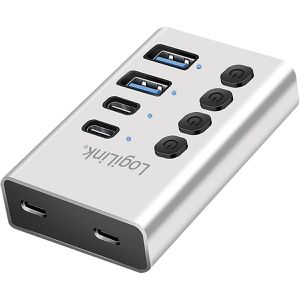 LogiLink USB-Hub UA0446, silber, mit Netzteil, 4 USB 3.0 Ports, Anschluss-Stecker USB-C & USB-A
