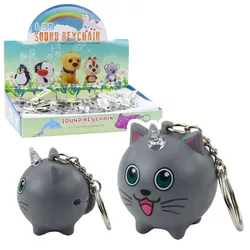 Rucksack Schlüsselanhänger Kätzchen Einhorn Horn LED Sounds Grau