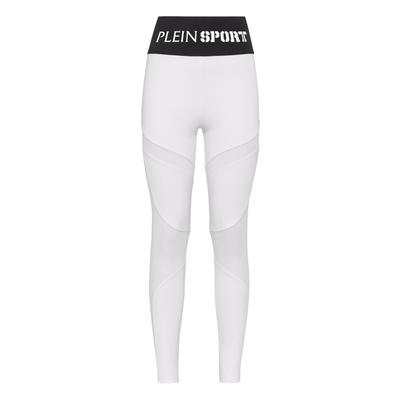 Leggings PLEIN SPORT "Multicut", Damen, Gr. L, US-Größen, weiß (01, weiß), Obermaterial: 90% Polyester, 10% Elasthan, Hosen Leggings