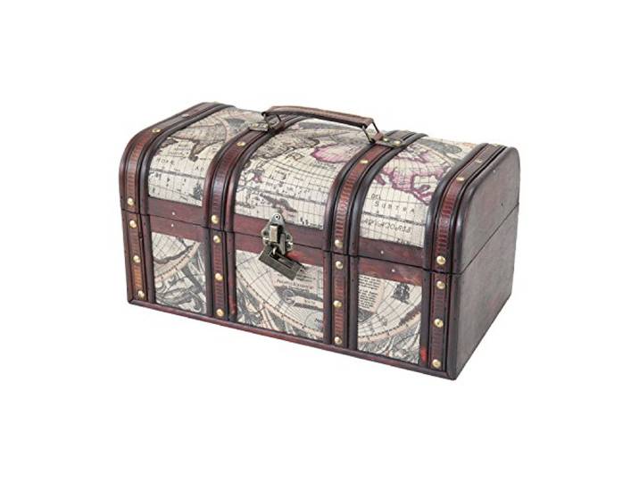 HMF Coffre au trésor en bois\, grand coffre au trésor avec serrure décorative pour anniversaire d’enfant 38 x 20 x 19 cm Cuba