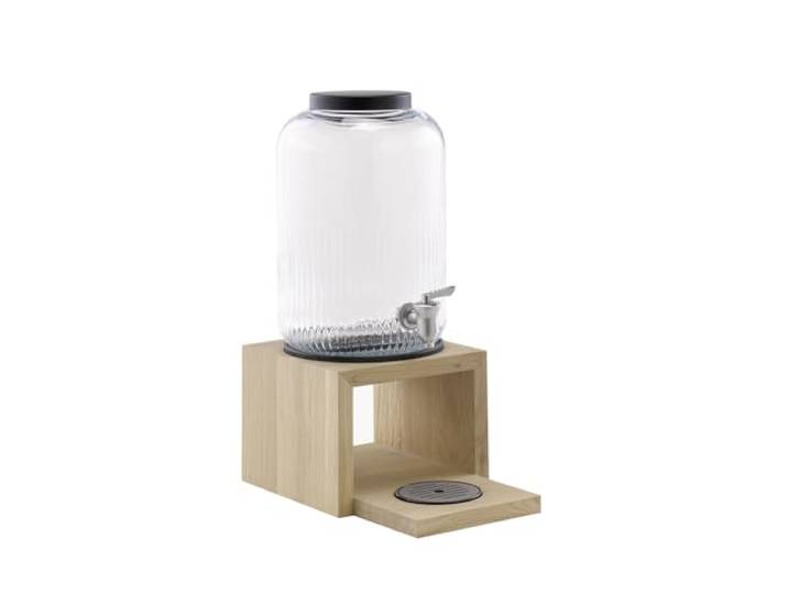 APS 14015 Getränkespender VALO, Behälter aus Glas (7 l) Basis auch Eichenholz (wasserfest lackiert); Zapfhahn aus Edelstahl; Deckel aus Edelstahl schwarz
