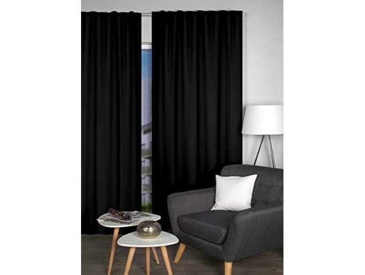 HOME WOHNIDEEN Schwerentflammbarerer Verdunklungsvorhang BLACKY, Farbe:schwarz, Größe:245 x 135 cm