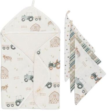 Crane Baby Charlie Farmhouse Tractor Hooded Baby Bath Towel & Washcloth Set