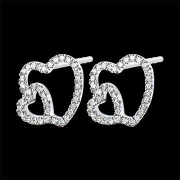 Edenly Ohrringe Vielfalt - Doppeltes Herz - 9 Karat WeiÃŸgold und Diamanten