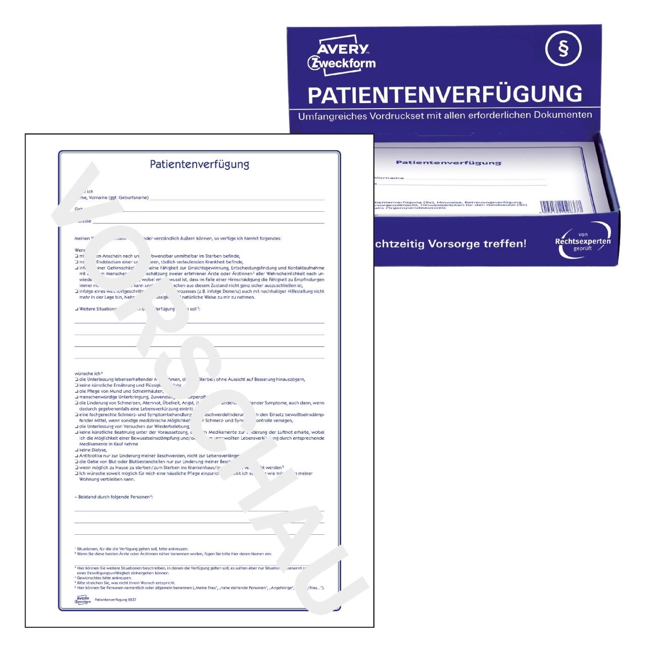 Avery 10 Patientenverfügung Formulare 2837 (28x) (2837)