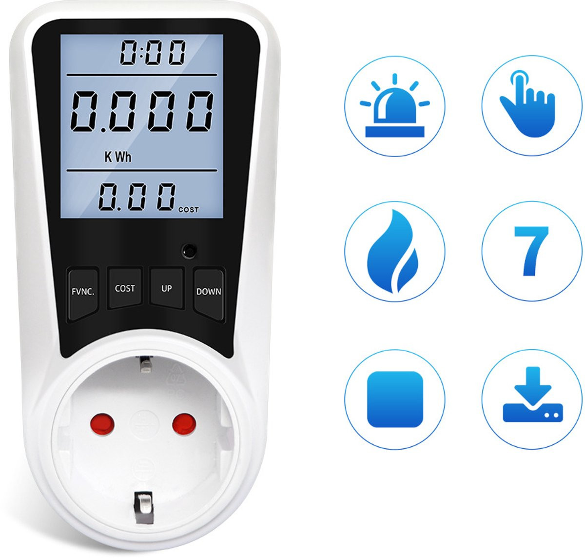 Energiemeter met meerdere functies en Nederlandse e-handleiding - Blauw/Wit