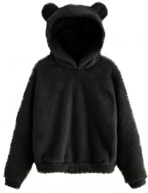 Uplift Essentials Plush Rabbit Ear Hoodie For Women Warm Long Sleeve Winter Sweatshirt With Cute Ears m black