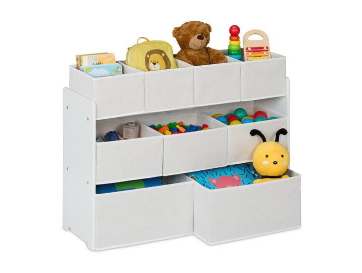 Relaxdays Kinderregal Weiß 9er-Set Stoffboxen, Metall, 92x60x30 cm, Babymöbel & Kindermöbel, Babyzimmer, Babyregale & Kinderregale
