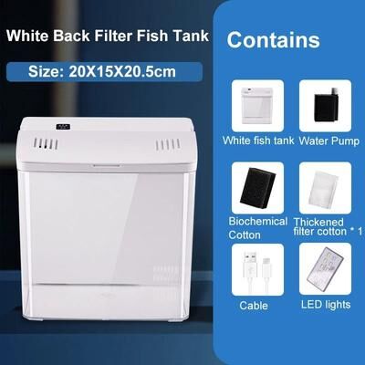 Uplift Essentials Mini Ecological Fish Tank With LED Light And Self Circulating Filter Compact Desktop Aquarium For Home Or Office white