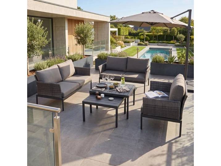 Siena Garden Aurelio Loungeset inkl. Loungetische Aluminium/Gardino-Geflecht/Polypropylen Dunkelgrau