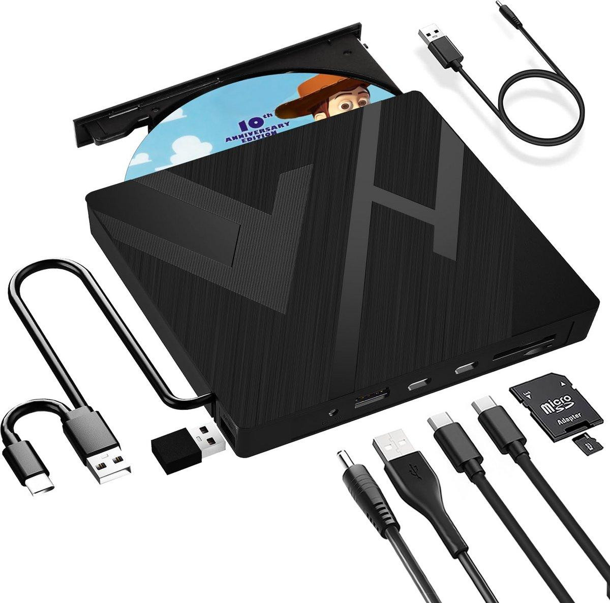 Minicee 6-in-1 Externe DVD/CD-brander met USB 3.0 en Type-C, 8x DVD en 24x CD