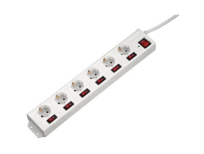 Hama Multiprise\, \ 6+1\ (commutable individuellement\, avec protection anti-surtension\, montage mural\, pivotée à 90°\, longueur de douille XL\, protection enfant\, longueur de câble de 1\,4 m) Blanc