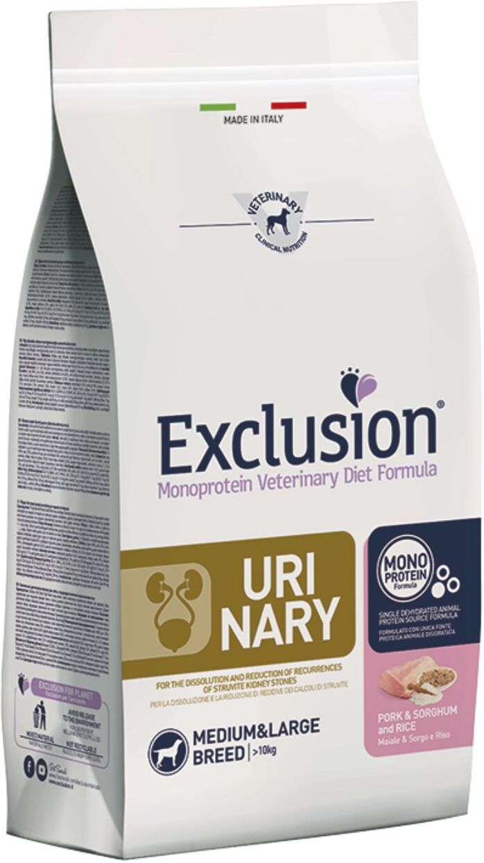 Exclusion Diet Urinary Medium Large Monoproteico Maiale Sorgo e Riso per Cani 12 Kg