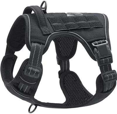 Fusion Finds No Pull Dog Harness Tactical Military Dog Harness With Reflective Straps & Control Handle black s