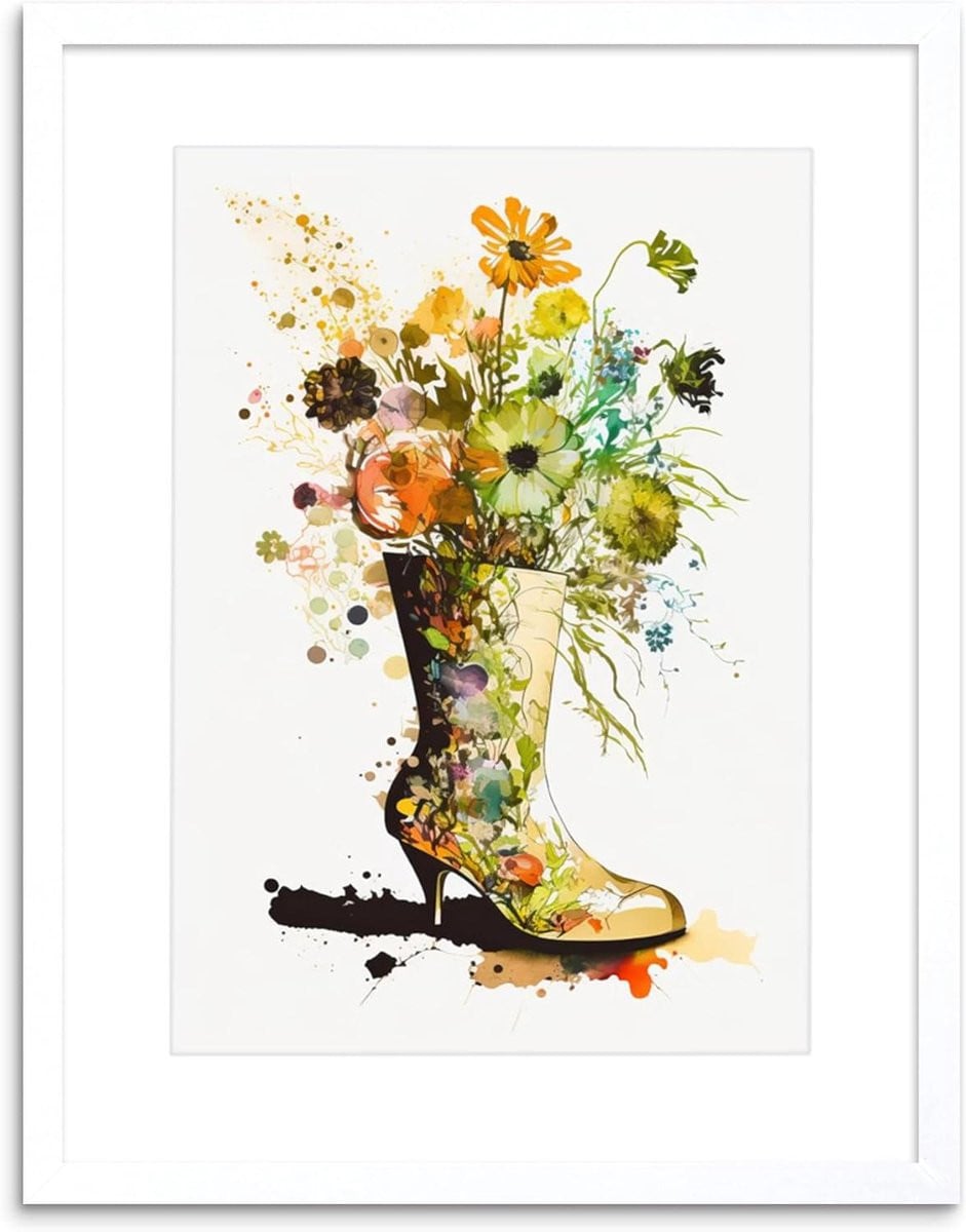 Wanddecoratie Print Schilderij Poster met Houten Frame Wit 30 x 40 cm