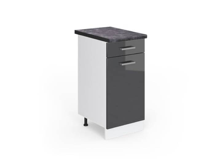 Vicco Küchenunterschrank R-Line, Anthrazit Hochglanz, 40 cm 1 Schublade · Arbeitsplatte Anthrazit · Höhenverst. Füße · Leichter Zugriff · Frei kombinierbar