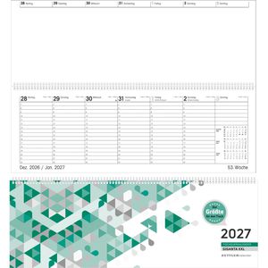 Zettler Tischkalender 126, Giganta XXL, Wochenkalender quer, 1 Woche = 2 Seiten, 42 x 15 cm, Jahr 2027