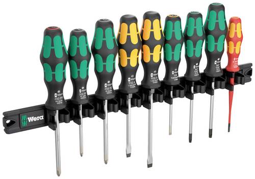 Wera 9650 Magnetleiste Kraftform Schraubendreher-Satz Werkstatt Schraubendreher-Set 9teilig Kreuzschlitz Phillips, Kreuzschlitz