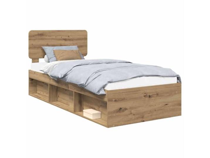HMDNGOUT Bettgestell Kiefernholz 100x200 cm mit Kopfteil, modernes Bettrahmen-Set aus massivem Kiefernholz und Holzwerkstoff, Stabiler Lattenrost, einfache Montage, pflegeleicht