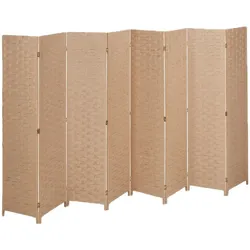 Relaxdays Paravent, 8-teilig, Raumtrenner faltbar, HxB 170x320 cm, Sichtschutz innen, Holz, Papierseil, Trennwand, natur