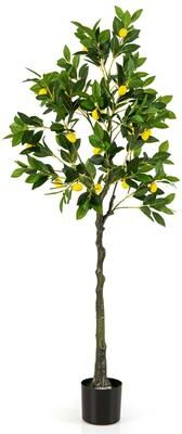 "1/2 PCS Artificial Lemon Tree 63"" Tall Fake Lemon Plant w/Cement Pot"