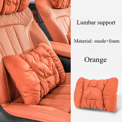 Uplift Curations SuedeComfort Plush Car Headrest Pillow Soft Neck & Waist Support Cushion For Vehicle Interiors orange B