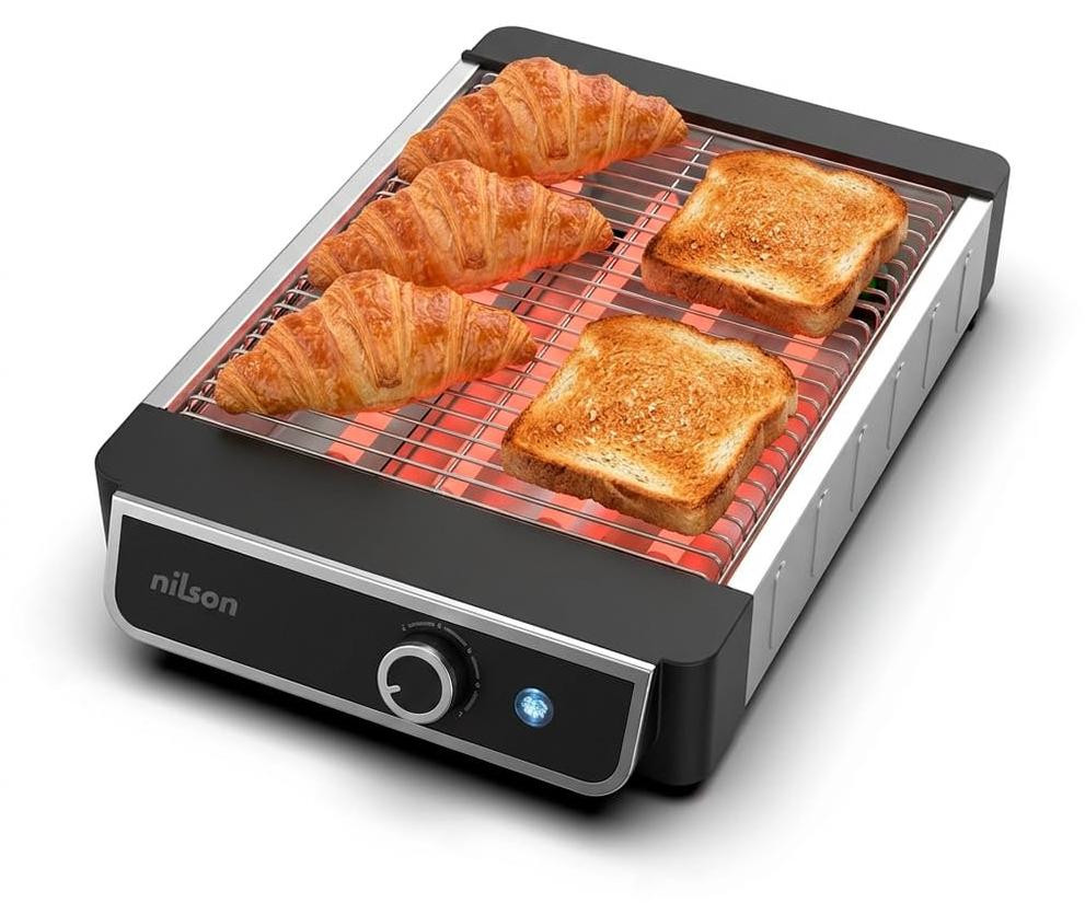 Merkloos Broodrooster platte toaster - 1000 W - 6 toaststanden - Roestvrij staal