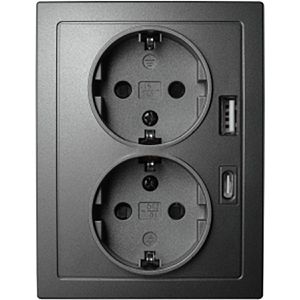 McPower Steckdose Flair, Unterputz, 2-fach, mit Berührungsschutz, anthrazit, mit USB-A und USB-C