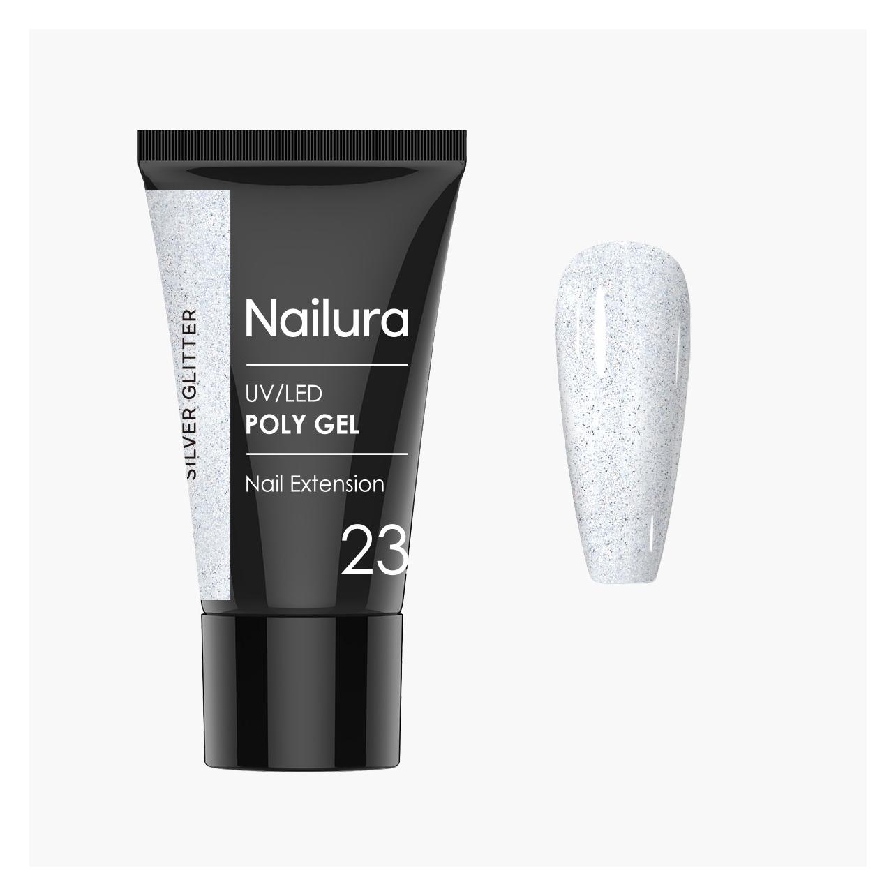Nailura - Poly Gel 23 - Silver Glitter - 30 ml (Kunstnägel, Silberglitzer, Silver Glitter) (70448)